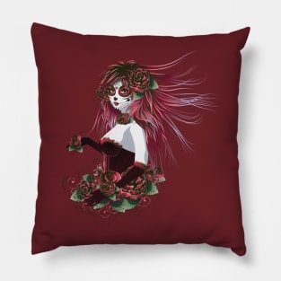 Red Day of Dead Girl Pillow