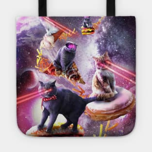 Galaxy Laser Space Cat On Burger Pizza Donut Ice Cream Tote