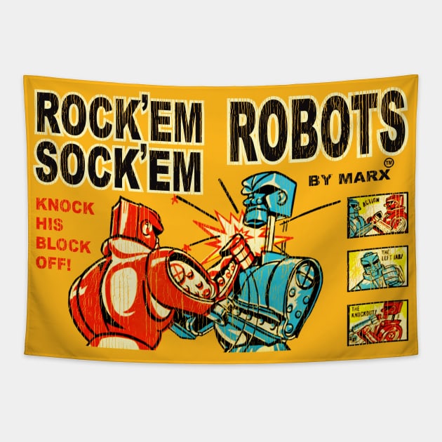 Rock'Em Sock'Em Robots Worn Tapestry by Alema Art