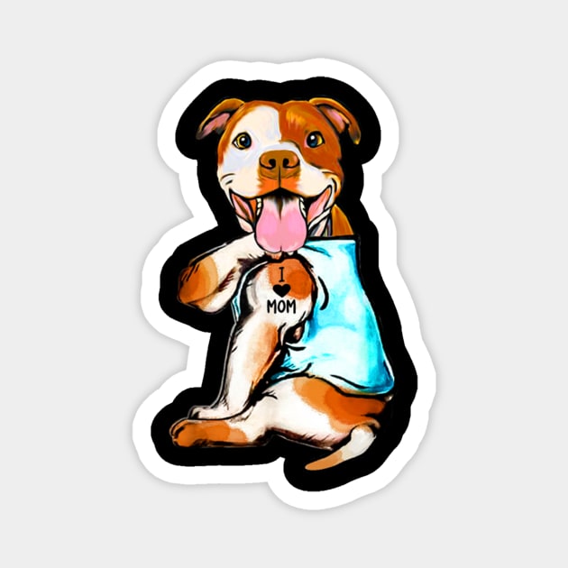 Funny Dog Pitbull I Love Mom Tattoo Gift T-Shirt Magnet by Danielss