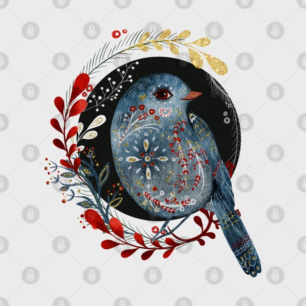 Nordic Folk Art Bird, Woodland Animal Folk Art by Coralgb