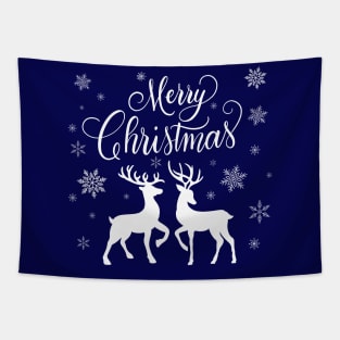 Merry Christmas with deer and snowflakes Tapestry