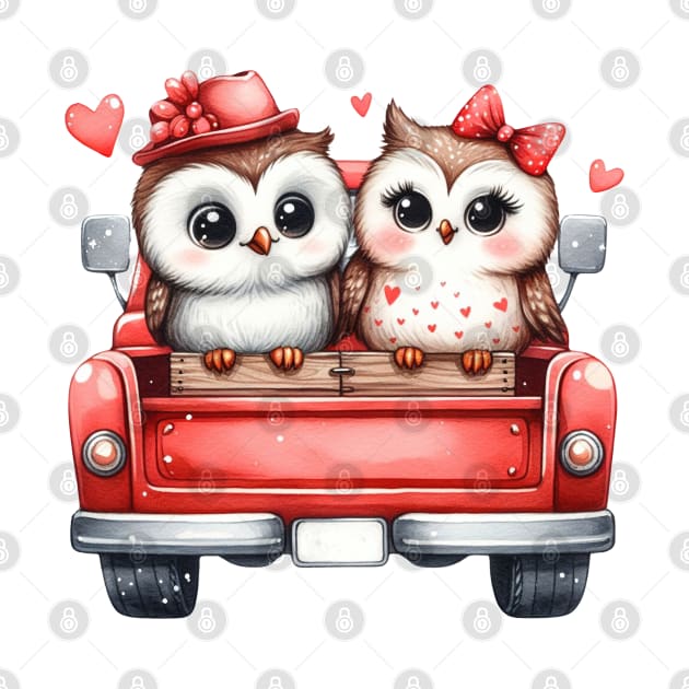 Valentine Owl Couple Sitting On Truck by Chromatic Fusion Studio