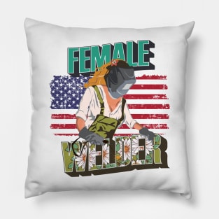 Welder girl funny quote woman metal worker gift  Female welder floral pettern USA flag Pillow