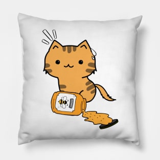 Naughty orange cat spilled a jar of honey Pillow