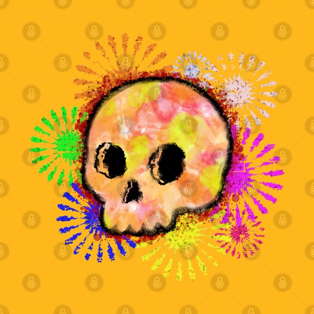 Colorful Floral Burst Skull Watercolor by Braznyc