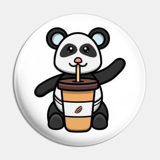 Sticker and Label Of Cute Baby Panda With Coffee. Pin