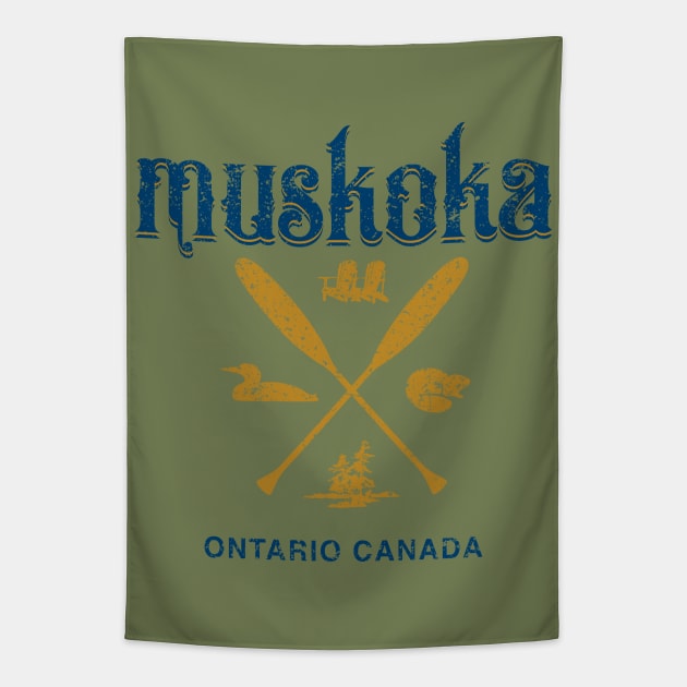 Muskoka Crossed Paddles (Rough Textured) Tapestry by DavidLoblaw