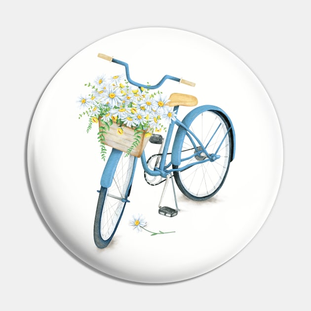 Vintage Blue Bicycle With Flowers Pin by susannefloe