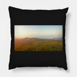 Aerial view of sunset over mountain jungle Pillow