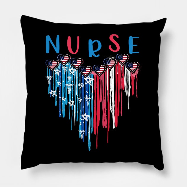 Nurse Life American Flag Melting Heart 4th Of July Pillow by Ripke Jesus