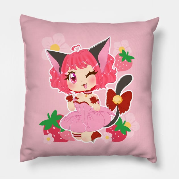 Mew Ichigo Strawberries Pillow by Azucarine