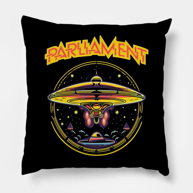 Parliament Funkadelic Retro Mothership UFO Rock Funk Throwback Pillow by robotbasecamp