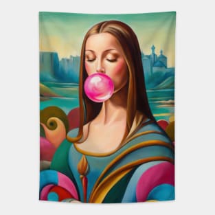 Mona Lisa Blowing Bubblegum Tapestry