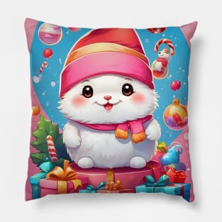 Cute Christmas Cat with Presents and Ornaments Pillow