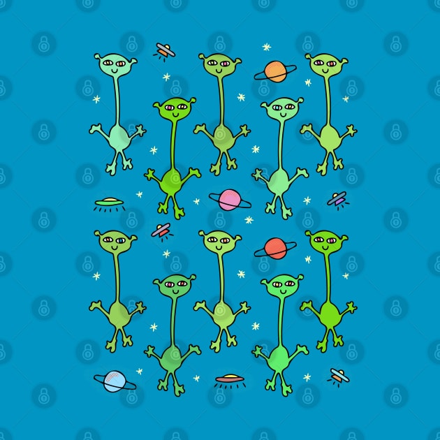 Colorful Aliens in Space Pattern by Davey's Designs