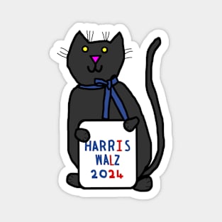 Cute Cat with Harris Walz 2024 Sign Magnet