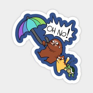 Umbrella Sloth Cat and Turtle Magnet