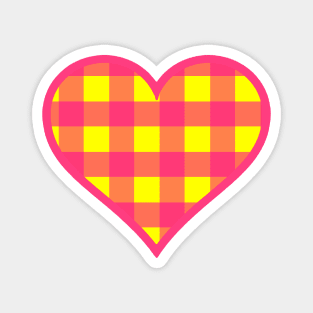 Pink and Yellow Buffalo Plaid Heart Magnet