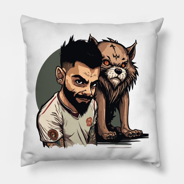 Indian Cricket Superstar Virat Pillow by JammyPants