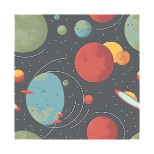 Celestial Stars, planets and spaceships - Space Retro style T-Shirt