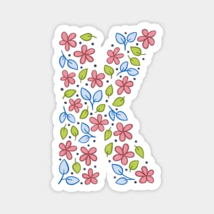 Floral Monogram Letter K - pink and blue Magnet