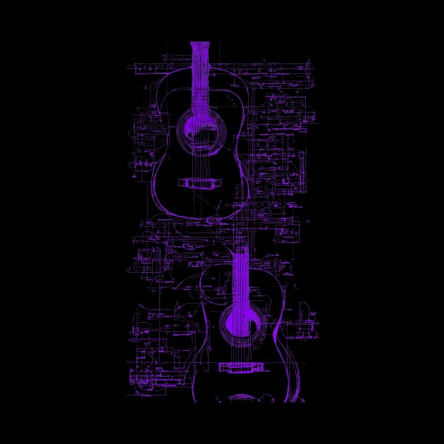 Purple Neon Da Vinci Acoustic guitar blueprint by Trip Tank