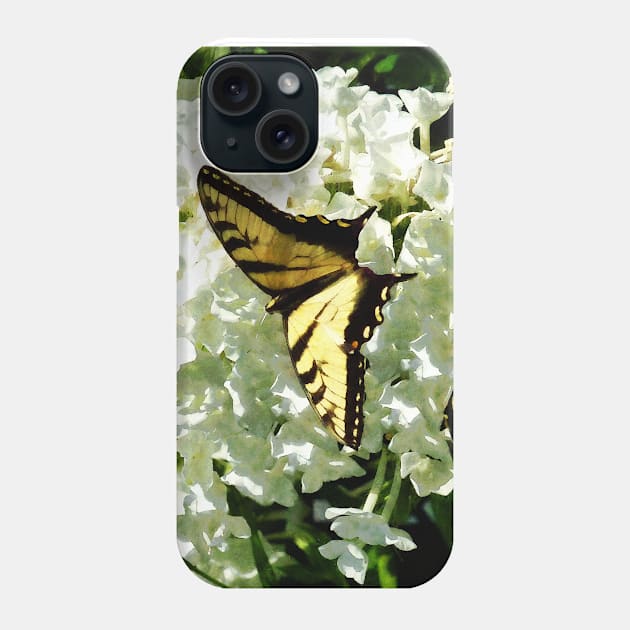 Butterflies - Swallowtail on White Hydrangea Phone Case by SusanSavad