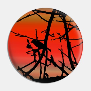 House Finch In Tree Silhouette on Tuscan Sunset Pin