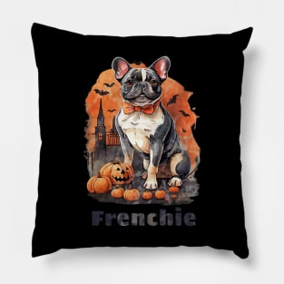 French bulldog, witch hat and Spider web, scary Halloween, jack pumpkin, spooky Pillow