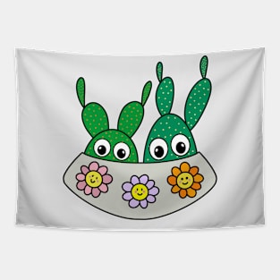 Cute Cactus Design #258: Angel Wings Cacti In Flowery Pot Tapestry