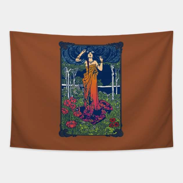 Art Nouveau Lady (orange/red) Tapestry by Soth Studio