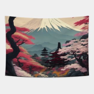 Serene Mount Fuji Sunset - Peaceful River Scenery Tapestry