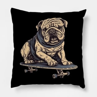 Bulldog on a skateboard Pillow