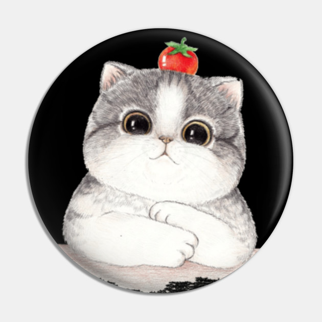Super Cute Big Cat Face Art Drawing Wearing Tomato Costume Big