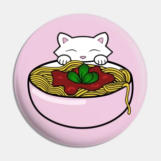 Hungry cat eating bowl of pasta Pin