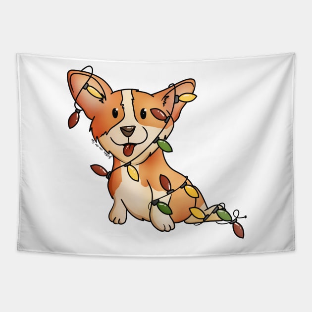 Corgi Tangled Up for Christmas Tapestry by vanderdys