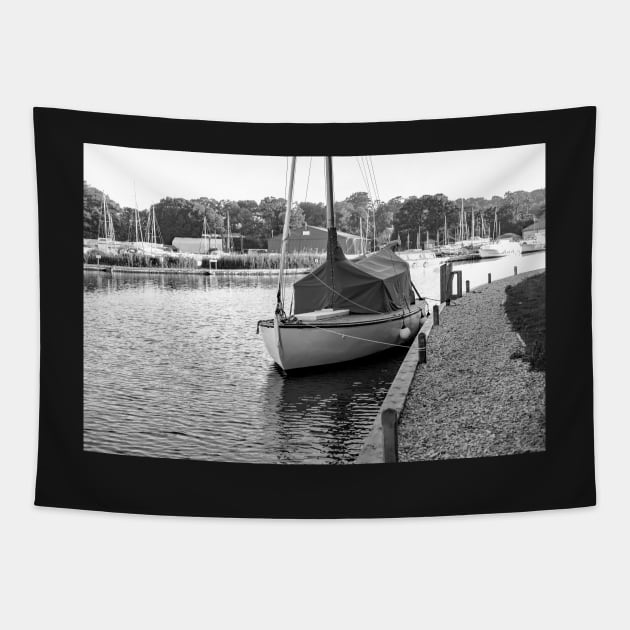 Traditional sailing boat moored up on the River Ant in the Norfolk Broads Tapestry by yackers1