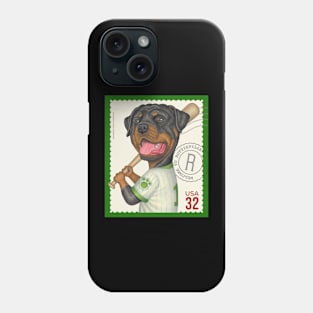 Funny Rottweiler holding baseball bat on vintage stamp Phone Case