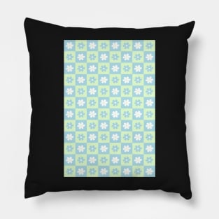 Danish Pastel Aesthetic Checkerboard Flower Design Phone Case in Sage Green and Teal Pillow