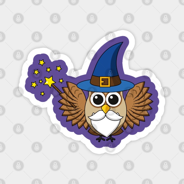 Cute Merlin the Wizard Owl Cartoon Magnet by BirdAtWork