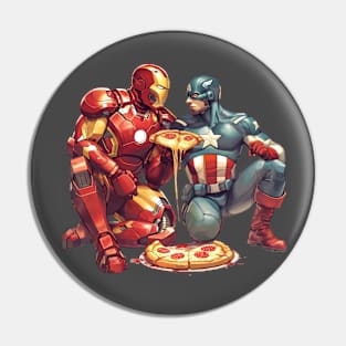 IRONMAN & CAP EATING PIZZA Pin