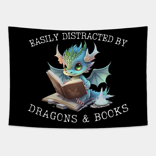 Easily Distracted by Dragons and Books Introvert Shirt Tapestry by K.C Designs