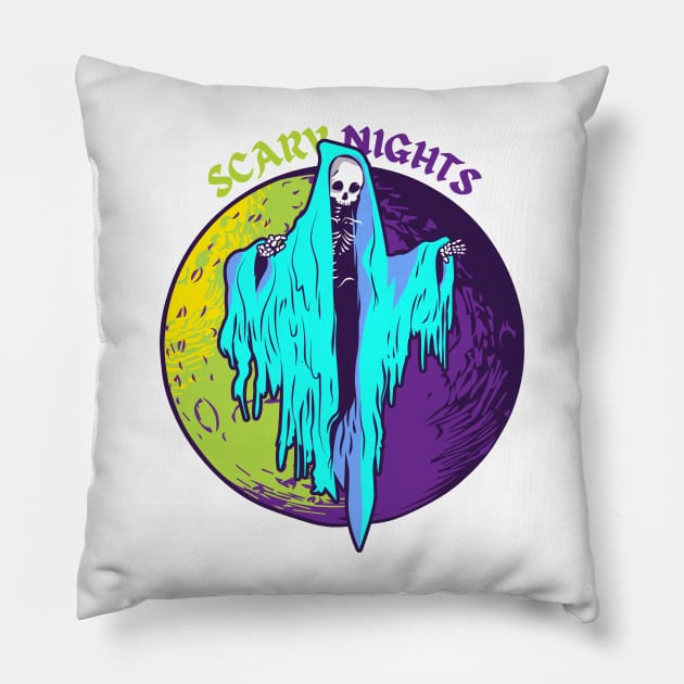 Scary Nights Horror Design Pillow by Creativity Haven