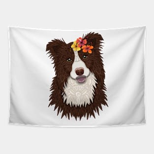 Tropical Brown Border Collie Girl Tapestry