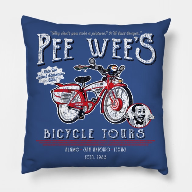 Pee Wee's Bicycle Tours Worn Out Pillow by Alema Art