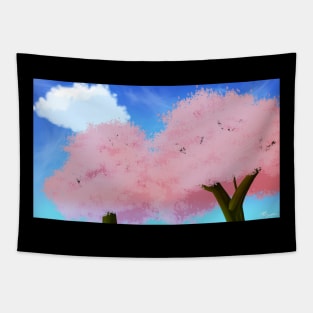 Pink Cherry Blossom Tree Scenery - Calm and Relaxing Anime Nature Painting Tapestry