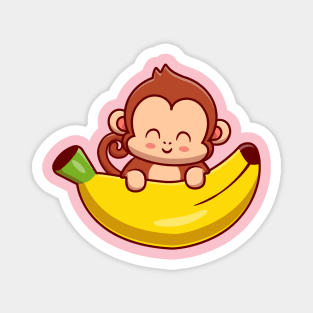 Cute Monkey Holding Banana Cartoon Magnet