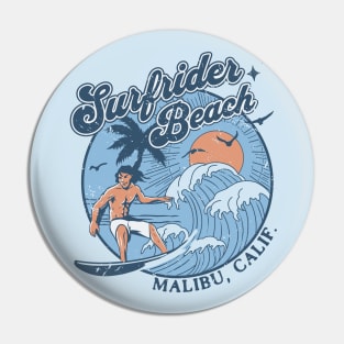 1970s Vintage Surfing Surfrider Malibu, Cali Retro Sunset // Old School Surfer // Surf California Pin