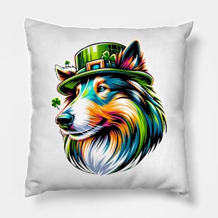 Collie Celebrates Saint Patrick's Day Boldly Pillow